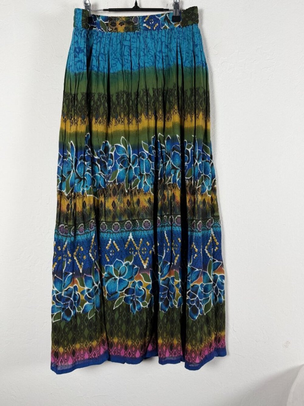 Chaudry Maxi Skirt Womens Large Blue Batik Floral Tribal Boho Gypsy Tiered New